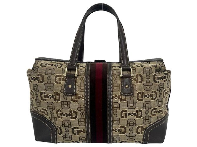 Gucci Sherry Line Handtasche mit Horsebit-Muster Braun Rot - Ansicht 3