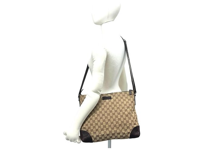 Borsa a tracolla Gucci in pelle e tela GG Pattern Marrone - vista 2