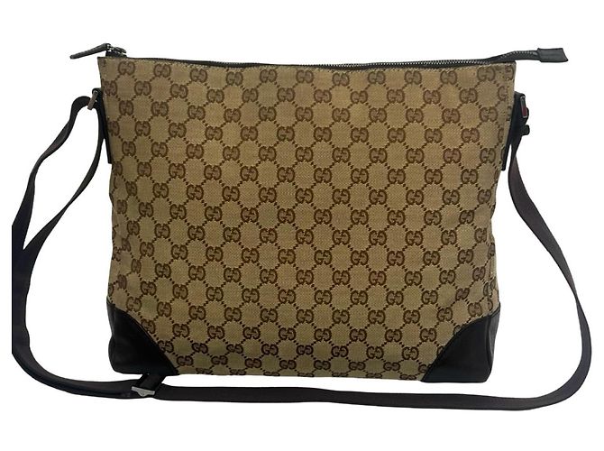 Borsa a tracolla Gucci in pelle e tela GG Pattern Marrone - vista 3