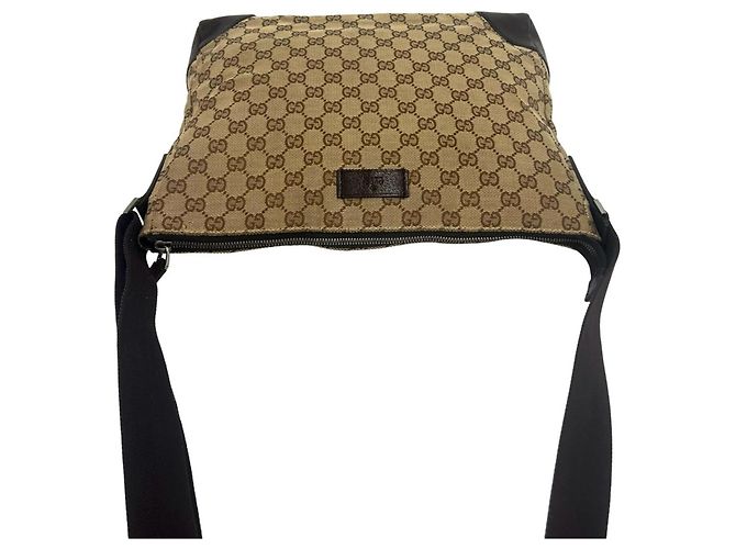 Borsa a tracolla Gucci in pelle e tela GG Pattern Marrone - vista 4