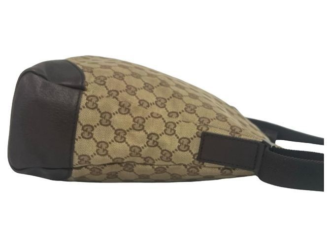 Borsa a tracolla Gucci in pelle e tela GG Pattern Marrone - vista 6
