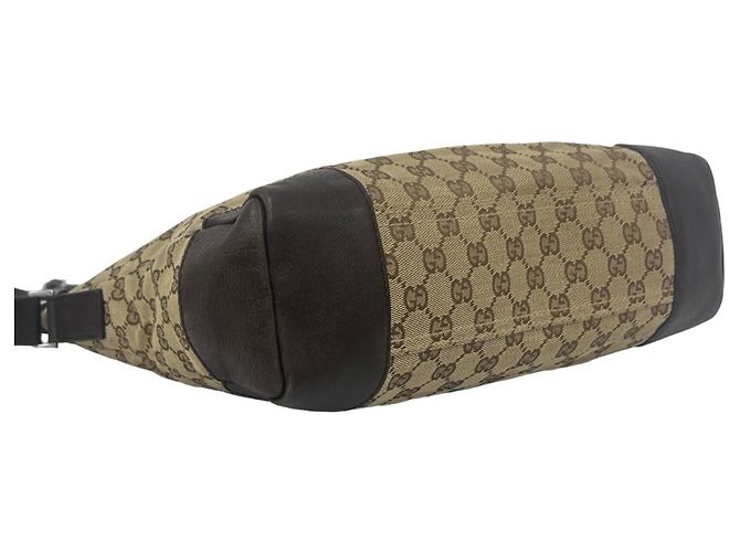 Borsa a tracolla Gucci in pelle e tela GG Pattern Marrone - vista 7