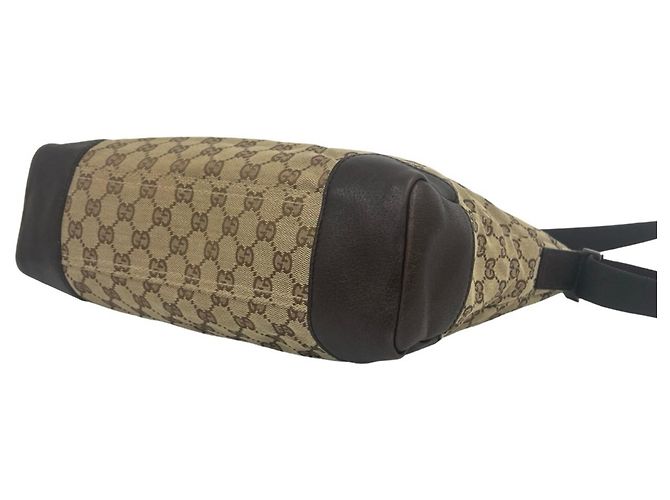 Borsa a tracolla Gucci in pelle e tela GG Pattern Marrone - vista 8