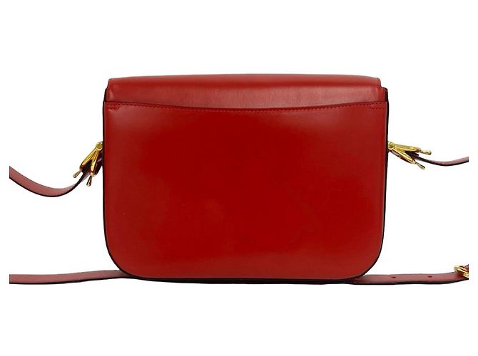 Céline Celine Vintage Logo Carriage Hardware Schultertasche aus Leder Rot - Ansicht 3