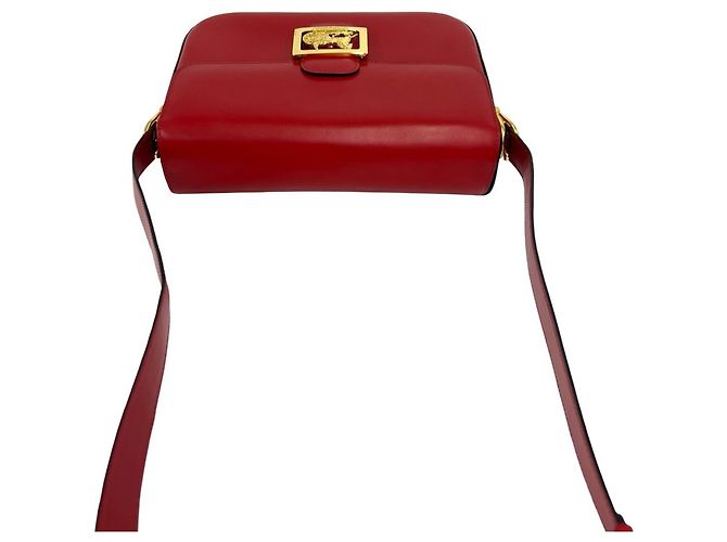 Céline Celine Vintage Logo Carriage Hardware Schultertasche aus Leder Rot - Ansicht 4