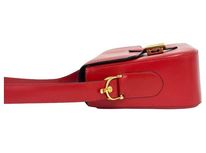 Céline Celine Vintage Logo Carriage Hardware Schultertasche aus Leder Rot - Ansicht 5