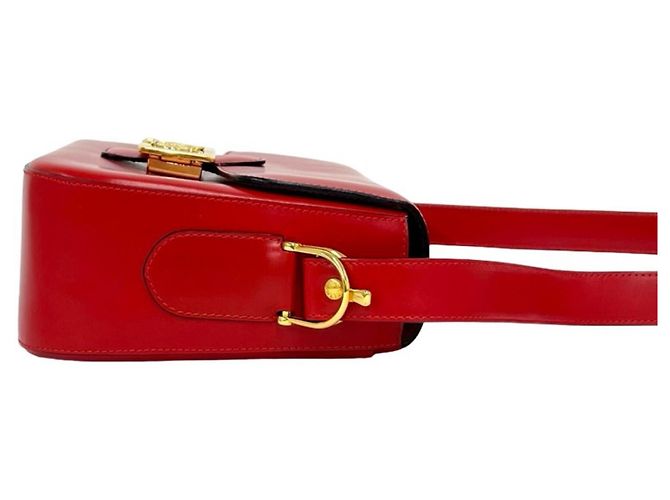 Céline Celine Vintage Logo Carriage Hardware Schultertasche aus Leder Rot - Ansicht 6