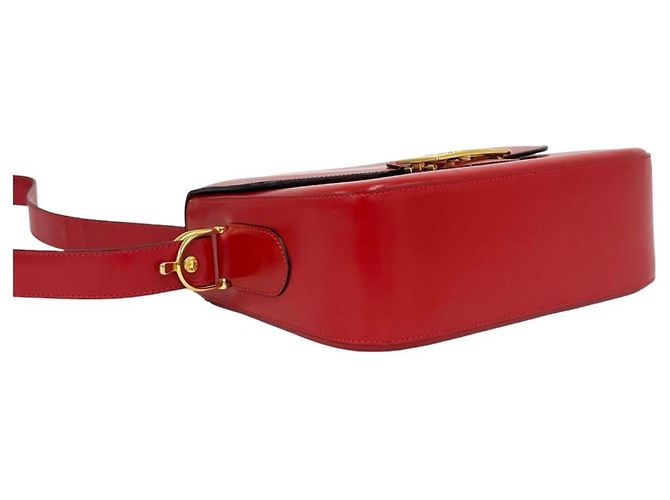 Céline Celine Vintage Logo Carriage Hardware Schultertasche aus Leder Rot - Ansicht 7