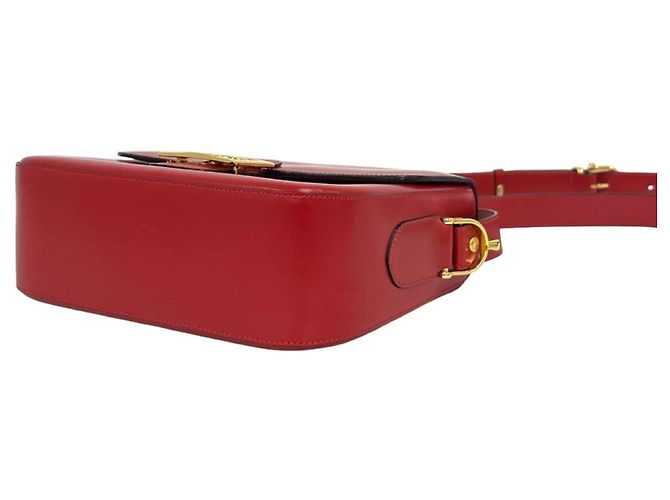 Céline Celine Vintage Logo Carriage Hardware Schultertasche aus Leder Rot - Ansicht 8