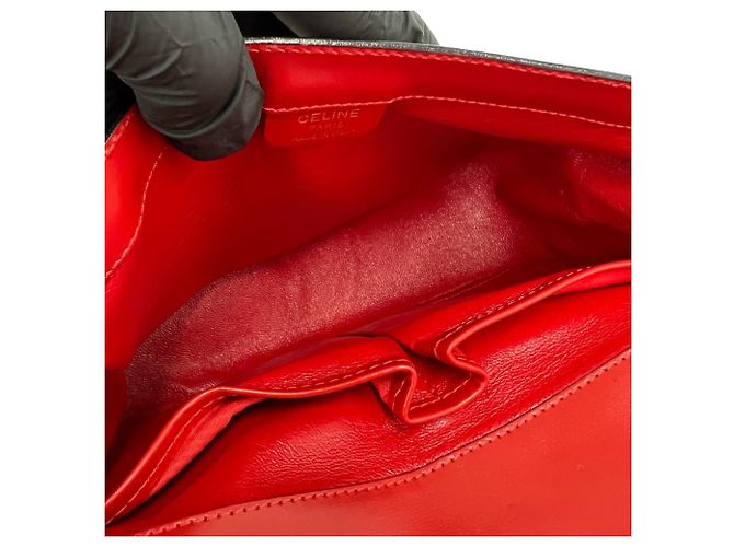 Céline Celine Vintage Logo Carriage Hardware Schultertasche aus Leder Rot - Ansicht 9