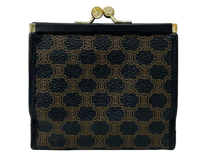 Céline Celine Vintage Macadam Triomphe Logo Leather Wallet Brown Black - view 2