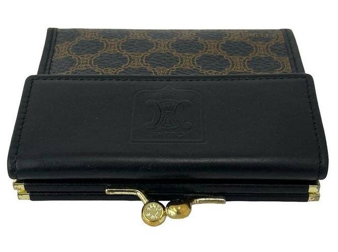 Céline Celine Vintage Macadam Triomphe Logo Leather Wallet Brown Black - view 3