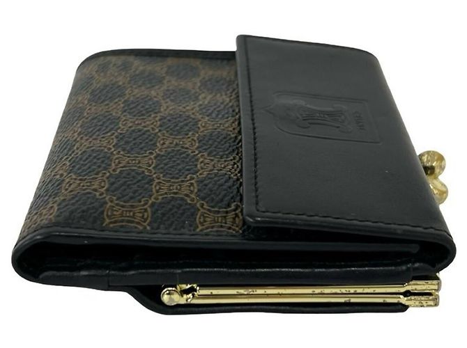 Céline Celine Vintage Macadam Triomphe Logo Leather Wallet Brown Black - view 5