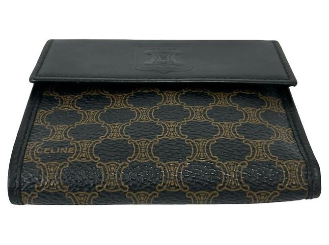 Céline Celine Vintage Macadam Triomphe Logo Leather Wallet Brown Black - view 6