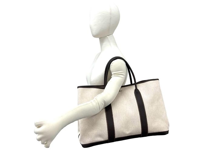 Hermès Borsa Tote Hermes Garden Party GM Toile H Buffalo Marrone Crudo - vista 2