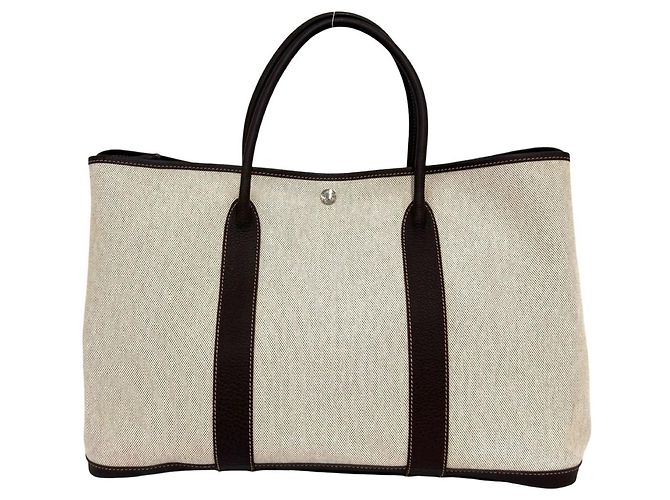Hermès Borsa Tote Hermes Garden Party GM Toile H Buffalo Marrone Crudo - vista 3