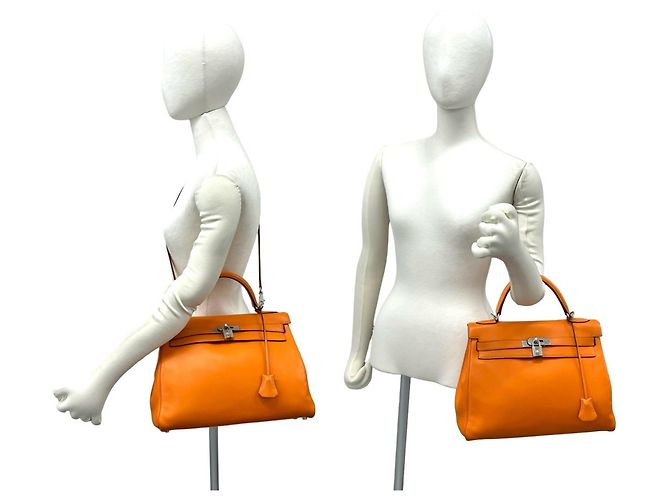 Hermès Borsa Hermes Kelly 35 in pelle Chevre Arancione - vista 2