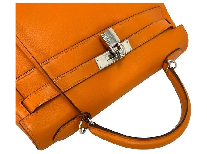 Hermès Borsa Hermes Kelly 35 in pelle Chevre Arancione - vista 4