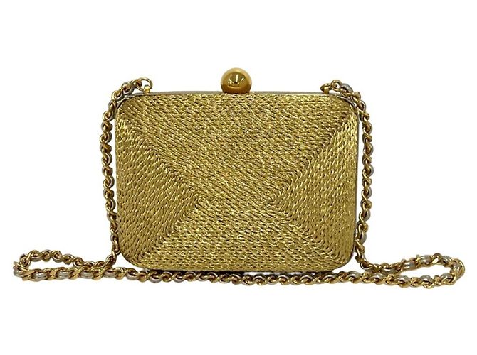 Chanel Vintage Coco Glitter Canvas Schultertasche mit Verschluss und Kette Golden - Ansicht 3