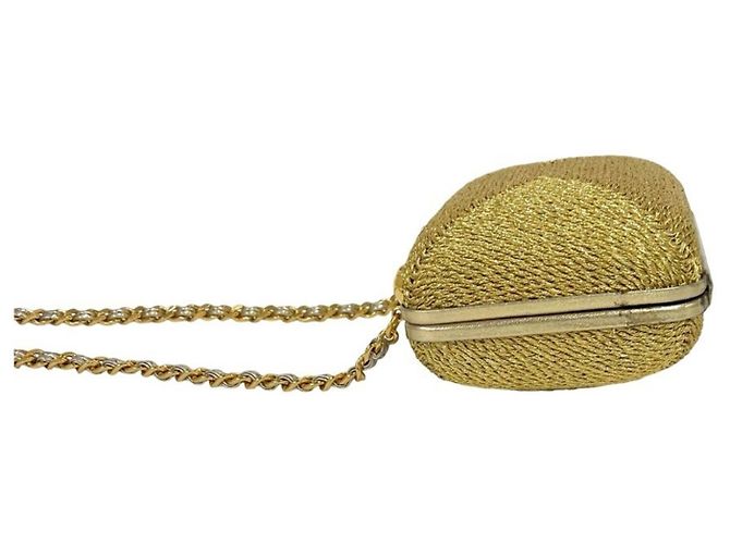Chanel Vintage Coco Glitter Canvas Schultertasche mit Verschluss und Kette Golden - Ansicht 5