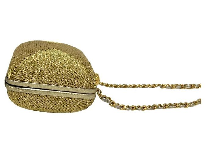 Chanel Vintage Coco Glitter Canvas Schultertasche mit Verschluss und Kette Golden - Ansicht 6