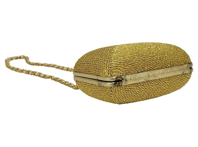 Chanel Vintage Coco Glitter Canvas Schultertasche mit Verschluss und Kette Golden - Ansicht 7
