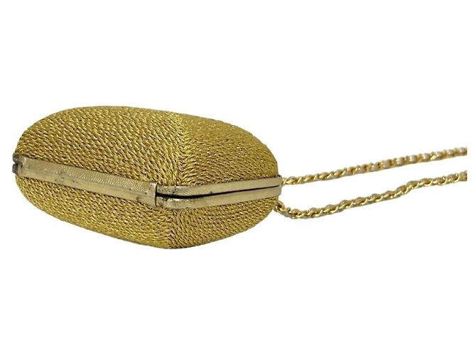 Chanel Vintage Coco Glitter Canvas Schultertasche mit Verschluss und Kette Golden - Ansicht 8