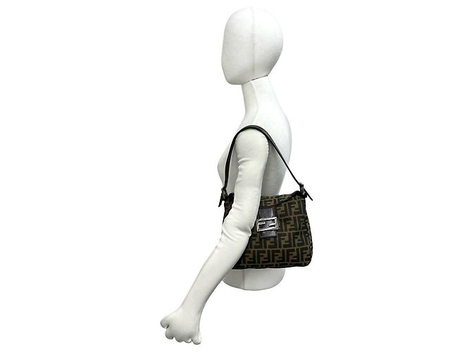 Borsa semi-one shoulder Fendi Zucca FF in canvas e pelle Marrone - vista 2