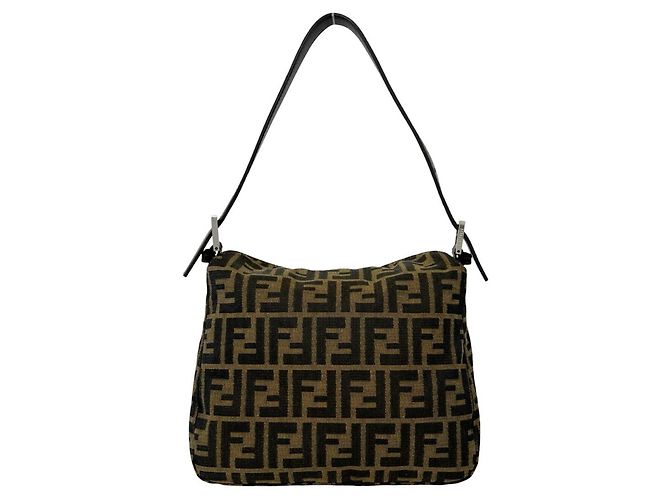 Borsa semi-one shoulder Fendi Zucca FF in canvas e pelle Marrone - vista 3
