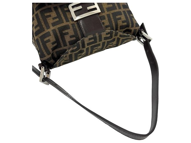 Borsa semi-one shoulder Fendi Zucca FF in canvas e pelle Marrone - vista 4