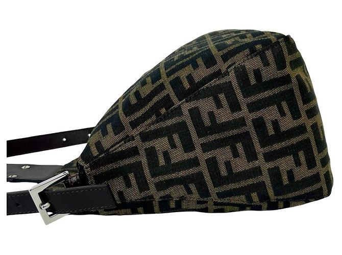 Borsa semi-one shoulder Fendi Zucca FF in canvas e pelle Marrone - vista 5