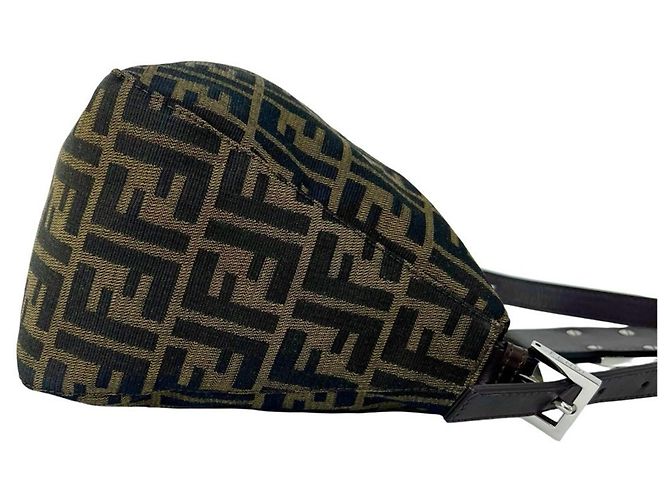 Borsa semi-one shoulder Fendi Zucca FF in canvas e pelle Marrone - vista 6