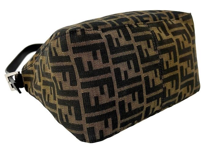 Borsa semi-one shoulder Fendi Zucca FF in canvas e pelle Marrone - vista 7