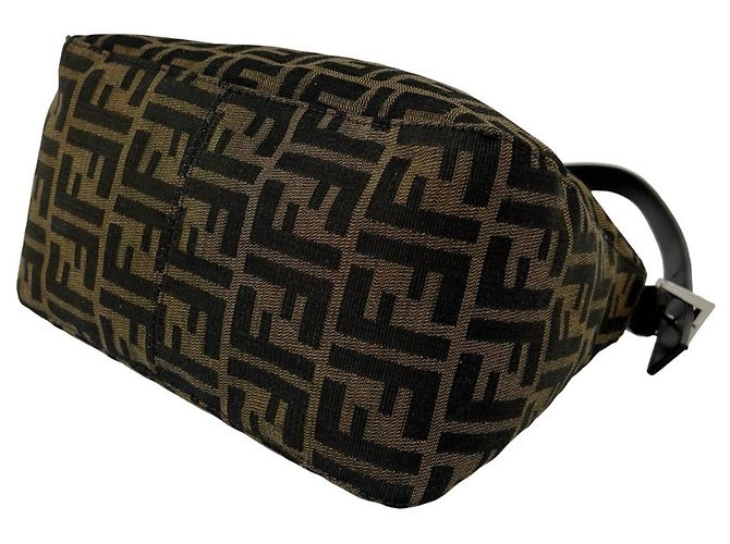 Borsa semi-one shoulder Fendi Zucca FF in canvas e pelle Marrone - vista 8