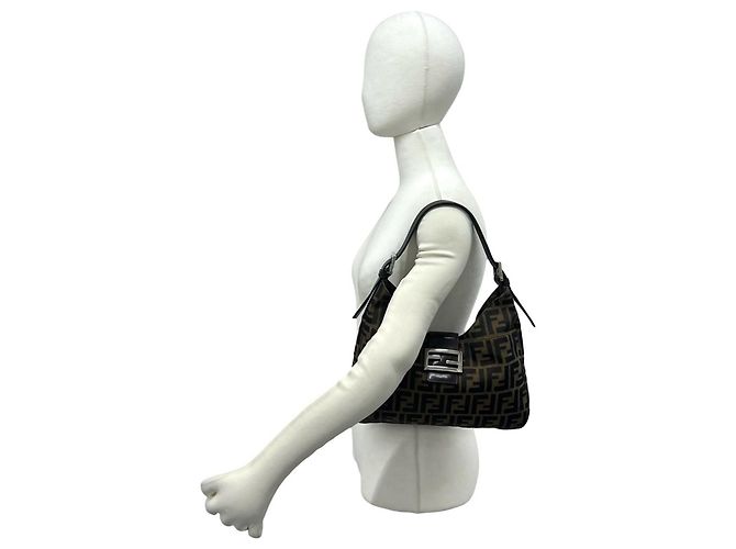 Borsa Fendi Zucca in tela e pelle marrone Nero - vista 2