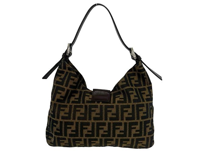 Borsa Fendi Zucca in tela e pelle marrone Nero - vista 3
