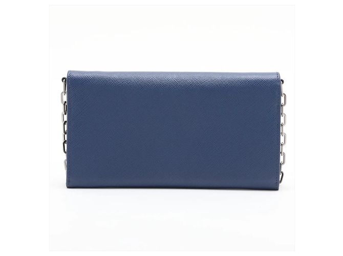 Bolsa de Ombro com Corrente em Couro Saffiano Prada Azul marinho - vista 2