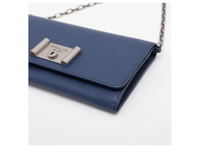 Bolsa de Ombro com Corrente em Couro Saffiano Prada Azul marinho - vista 3