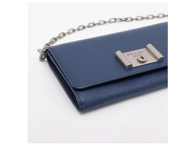 Bolsa de Ombro com Corrente em Couro Saffiano Prada Azul marinho - vista 4