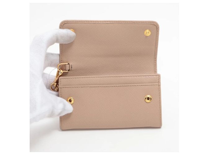 Portamonete Prada in pelle Saffiano Beige - vista 3