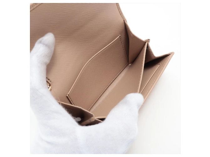 Portamonete Prada in pelle Saffiano Beige - vista 4
