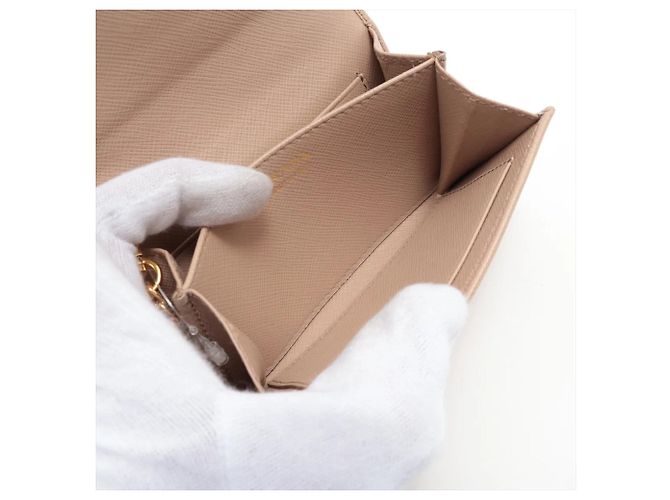 Portamonete Prada in pelle Saffiano Beige - vista 5