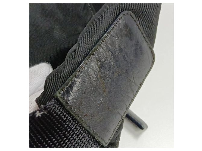 Prada Tessuto Nylon Triangle Logo Leather Shoulder Bag Black - view 12