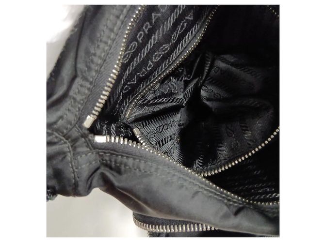 Prada Tessuto Nylon Triangle Logo Leather Shoulder Bag Black - view 13