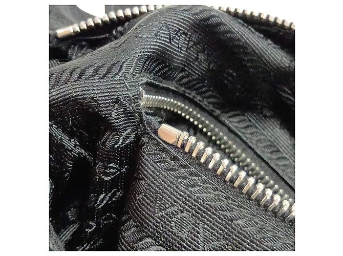 Prada Tessuto Nylon Triangle Logo Leather Shoulder Bag Black - view 17