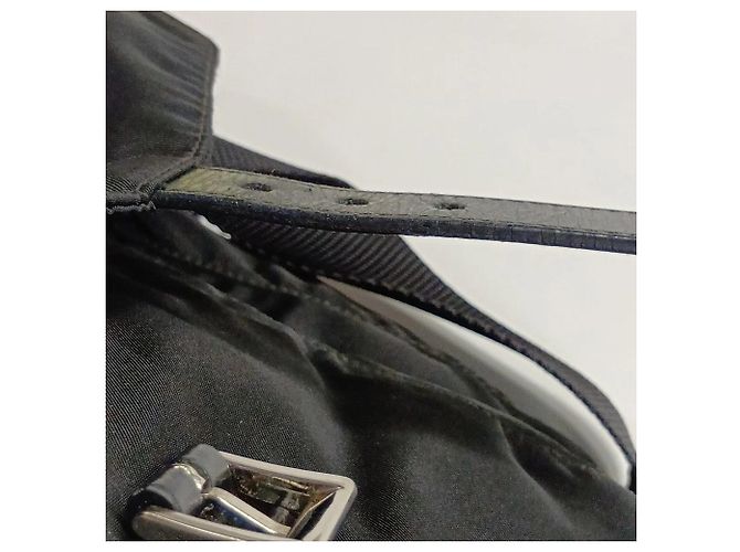 Prada Tessuto Nylon Triangle Logo Leather Shoulder Bag Black - view 18