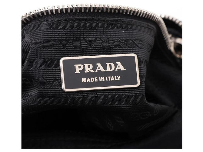 Prada Tessuto Nylon Triangle Logo Leather Shoulder Bag Black - view 20