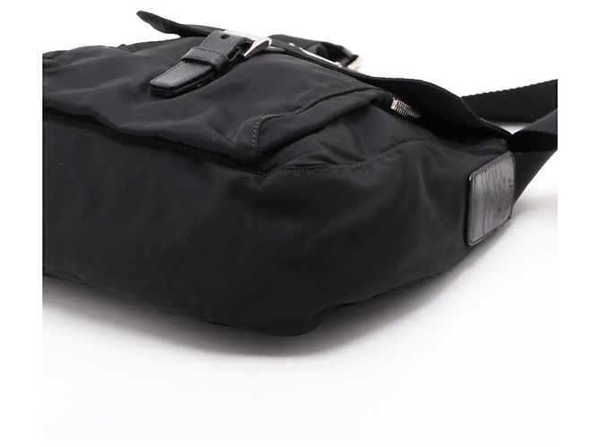 Prada Tessuto Nylon Triangle Logo Leather Shoulder Bag Black - view 3