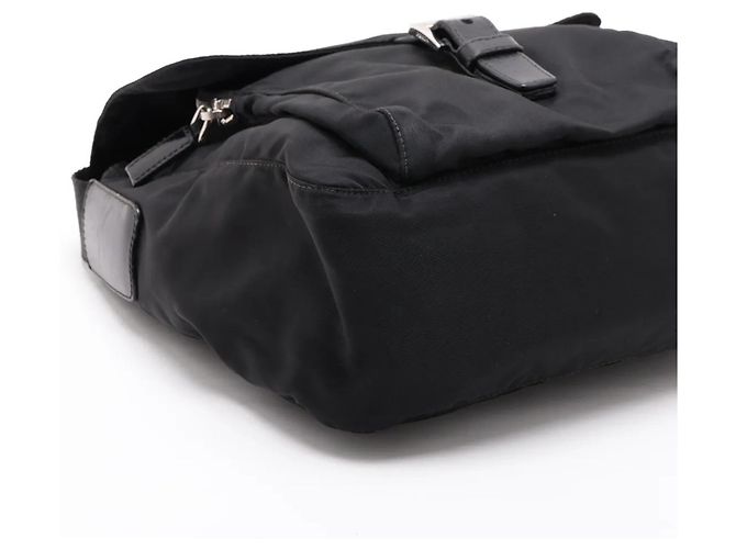 Prada Tessuto Nylon Triangle Logo Leather Shoulder Bag Black - view 4
