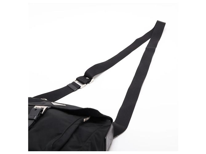 Prada Tessuto Nylon Triangle Logo Leather Shoulder Bag Black - view 5